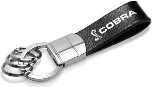 Ford Mustang Cobra Black Real Leather Strap Chrome Round Hook Metal Key Chain Ford Mustang Cobra Black Real Leather Strap Chrome Round Hook Metal Key Chain