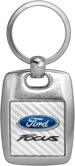 Ford Focus White Carbon Fiber Backing Brush Metal Key Chain
