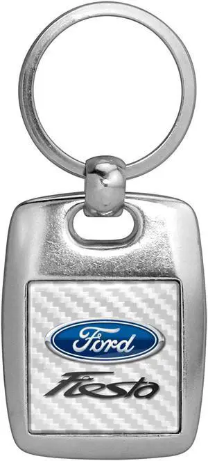 Ford Fiesta White Carbon Fiber Backing Brush Metal Key Chain, Made in USA