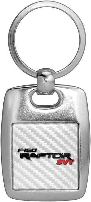 Ford F150 Raptor White Carbon Fiber Backing Brush Metal Key Chain, Made in USA