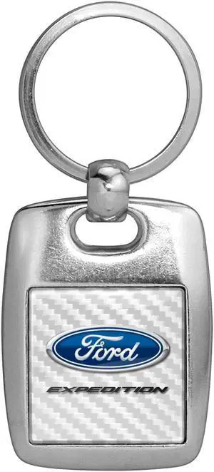 Ford Expedition White Carbon Fiber Backing Brush Metal Key Chain, Made in USA