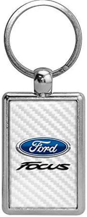 Ford Focus White Carbon Fiber Backing Brush Rectangle Metal Key Chain