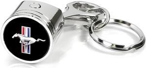Ford Mustang Tri-Bar Chrome Finish Engine Piston and Rod Metal Key Chain