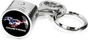 Ford Mustang USA Flag Pony Chrome Finish Engine Piston and Rod Metal Key Chain