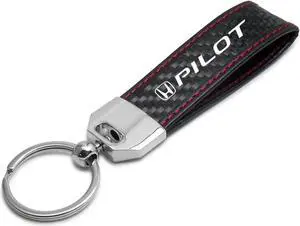 Honda Pilot Real Black Carbon Fiber Loop Strap Key Chain with Red Stitching