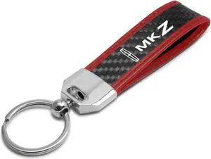 Lincoln MKZ Real Carbon Fiber Strap with Red Leather Stitching Edge Key Chain