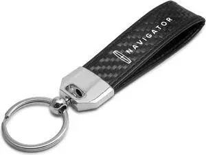 Lincoln Navigator Real Carbon Fiber Leather Strap Key Chain with Black stitching