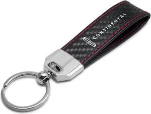 Lincoln Continental Real Black Carbon Fiber Loop Strap Key Chain with Red Stitching