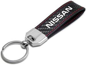 Nissan Real Black Carbon Fiber Loop Strap Key Chain with Red Stitching