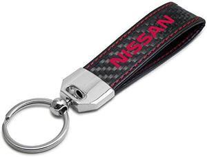 Nissan in Red Real Black Carbon Fiber Loop Strap Key Chain with Red Stitching