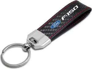 Ford F-150 Real Black Carbon Fiber Loop Strap Key Chain with Red Stitching