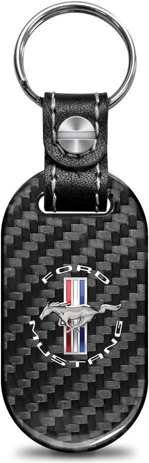 Ford Mustang Circle Logo 100% Real Black Carbon Fiber Tag Style Key Chain
