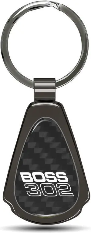 Ford Mustang Boss 302 Real Black Carbon Fiber Gunmetal Black Metal Teardrop Key Chain