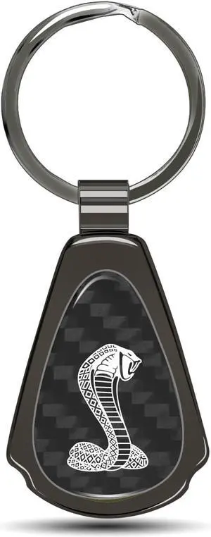 Ford Mustang Cobra Real Black Carbon Fiber Gunmetal Black Metal Teardrop Key Chain Ford Mustang Cobra Real Black Carbon Fiber Gunmetal Black Metal Teardrop Key Chain