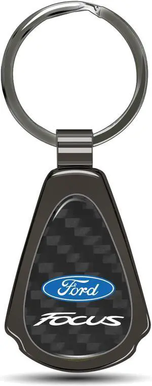 Ford Focus Real Black Carbon Fiber Gunmetal Black Metal Teardrop Key Chain