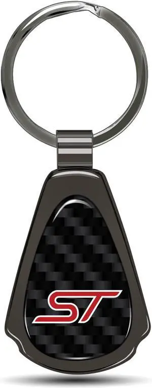 Ford Focus ST Real Black Carbon Fiber Gunmetal Black Metal Teardrop Key Chain