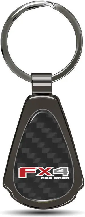 Ford F-150 FX4 Off Road Real Black Carbon Fiber Gunmetal Metal Teardrop Key Chain