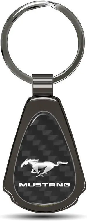 Ford Mustang Real Black Carbon Fiber Gunmetal Black Metal Teardrop Key Chain