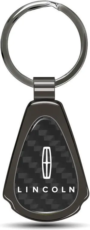 Lincoln Logo Real Black Carbon Fiber Gunmetal Black Metal Teardrop Key Chain