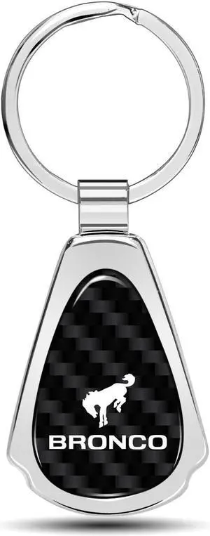 Ford Bronco Real Black Carbon Fiber Chrome Metal Teardrop Key Chain
