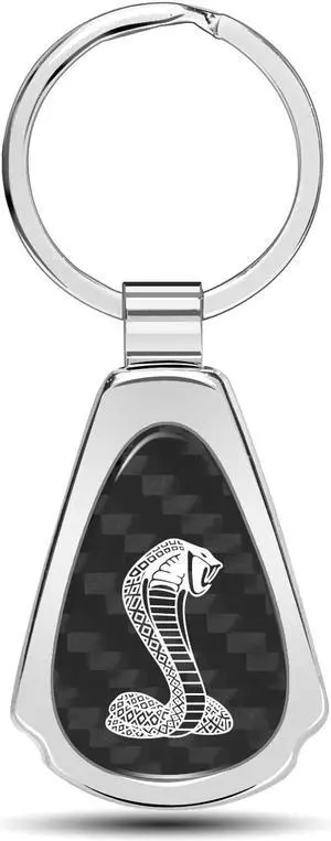 Ford Mustang Cobra Real Black Carbon Fiber Chrome Metal Teardrop Key Chain Ford Mustang Cobra Real Black Carbon Fiber Chrome Metal Teardrop Key Chain