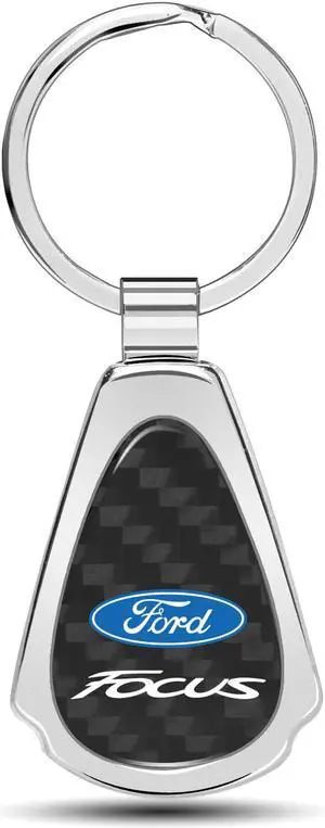 Ford Focus Real Black Carbon Fiber Chrome Metal Teardrop Key Chain