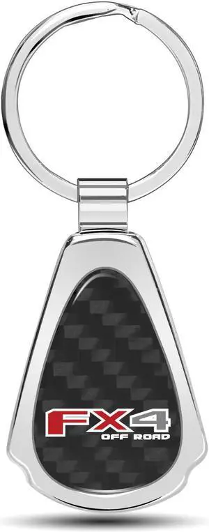 Ford F-150 FX4 Off Road Real Black Carbon Fiber Chrome Metal Teardrop Key Chain
