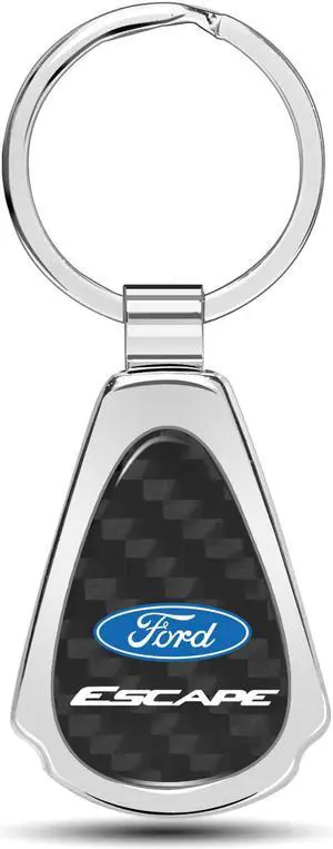 Ford Escape Real Black Carbon Fiber Chrome Metal Teardrop Key Chain