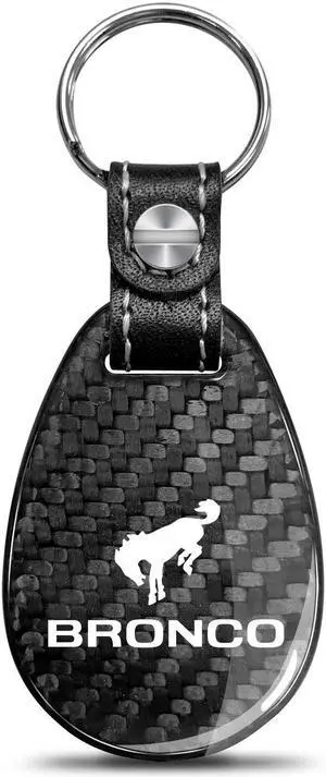 Ford Bronco Real Black Carbon Fiber with Leather Strap Large Tear Drop Key Chain