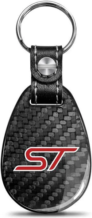 Ford Focus ST Real Black Carbon Fiber with Leather Strap Large Tear Drop Key Chain