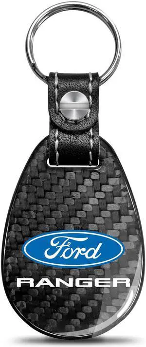 Ford Ranger Real Black Carbon Fiber with Leather Strap Large Tear Drop Key Chain
