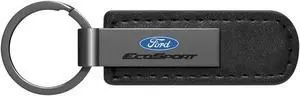 Ford EcoSport Gunmetal Black Metal Plate PU Leather Strap Key Chain