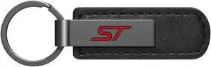 Ford Focus ST Gunmetal Black Metal Plate PU Leather Strap Key Chain