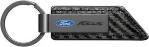 Ford Focus Gunmetal Black Gray Metal Carbon Fiber Texture Black Leather Key Chain