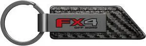 Ford FX4 Off Road Gunmetal Black Gray Metal & Carbon Fiber Texture Leather Key Chain