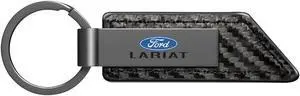 Ford F-150 Lariat Gunmetal Black Gray Metal & Carbon Fiber Texture Leather Key Chain
