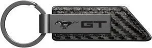 Ford Mustang GT Gunmetal Black Gray Metal Plate Carbon Fiber Texture Leather Key Chain