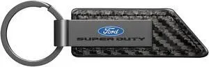 Ford Super-Duty Gunmetal Black Gray Metal Plate Carbon Fiber Texture Leather Key Chain