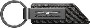 Ford Thunderbird Gunmetal Black Gray Metal & Carbon Fiber Texture Leather Key Chain