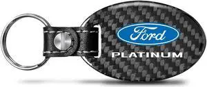 Ford Platinum Real Carbon Fiber Large Oval Shape Black Leather Strap Key Chain