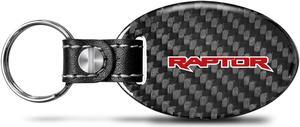Ford Raptor in Red Real Carbon Fiber Oval Shape Black Leather Strap Key Chain