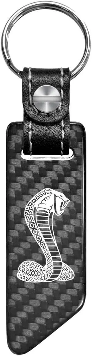 Ford Mustang Cobra Real Carbon Fiber Blade Style Black Leather Strap Key Chain
