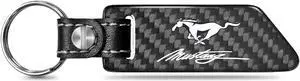 Ford Mustang Script Real Carbon Fiber Blade Style Black Leather Strap Key Chain