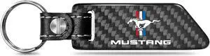 Ford Mustang Tri-Bar Real Carbon Fiber Blade Style Black Leather Strap Key Chain