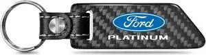 Ford Platinum Real Carbon Fiber Blade Style with Black Leather Strap Key Chain