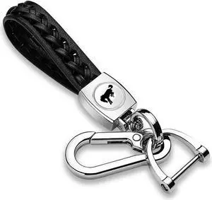 Ford Bronco in White Braided Rope Style Genuine Black Leather Key Chain