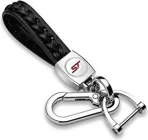 Ford Focus ST in White Braided Rope Style Genuine Black Leather Key Chain
