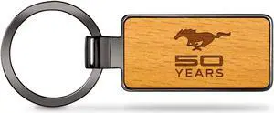 Ford Mustang 50 Years Laser Engraved Maple Wood Gunmetal Frame Case Key Chain