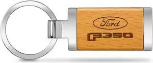 Ford F-350 Laser Engraved Maple Wood Chrome Metal Trim Key Chain