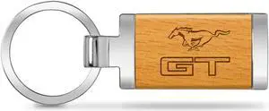 Ford Mustang GT Laser Engraved Maple Wood Chrome Metal Trim Key Chain